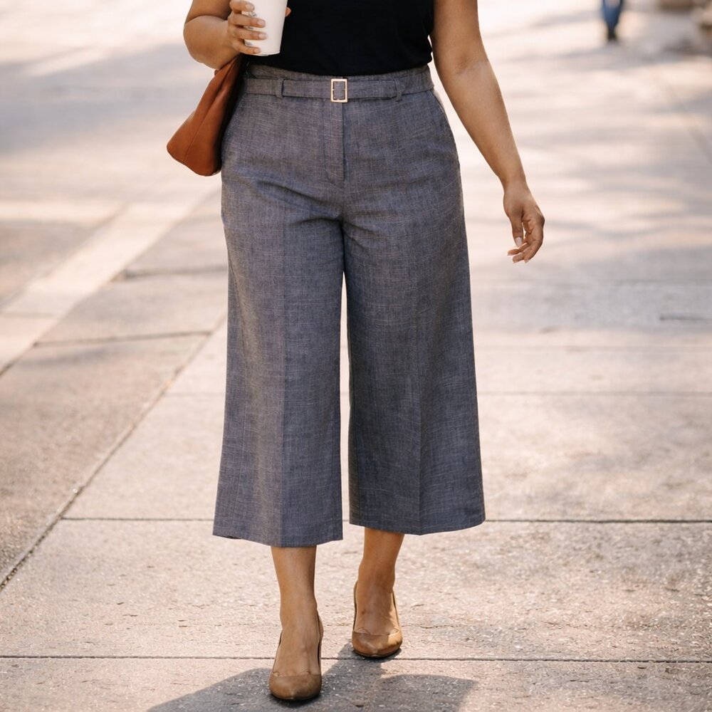 NWOT | Ann Taylor Women's Gray Belted Marina High Rise Wide Leg Ankle Pants- 10